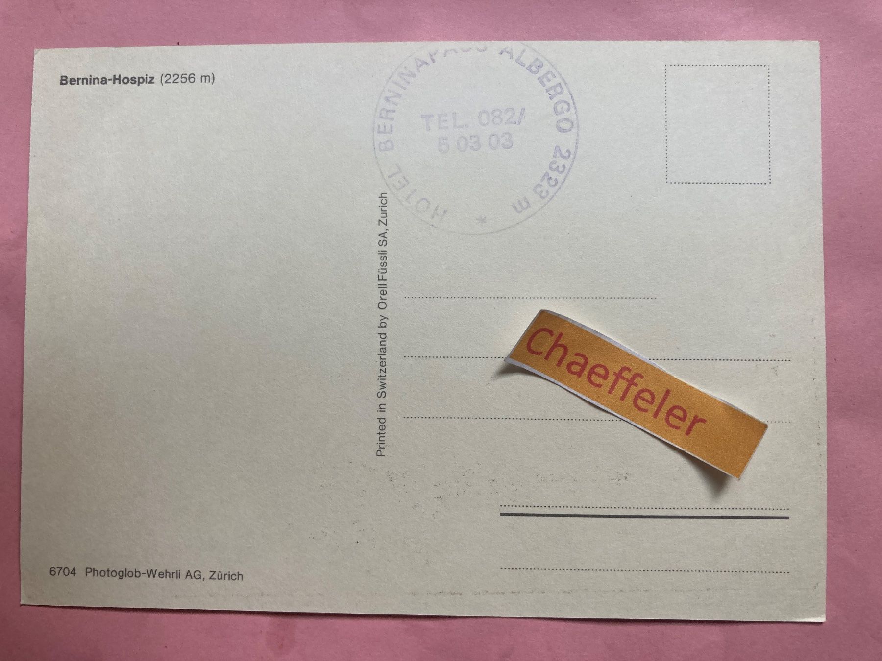 Cartoline postali: Bernina-Hospiz – Usato da Zürich venduto da Chaeffeler 1
