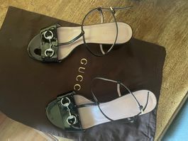 Gucci Leather T-bar Horsebit sandals black 39,5