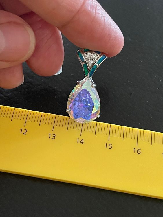Joli pendentif argenté / pierre arc-en-ciel impressionnante (Neu
