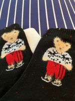 Schöne warme schwarze Socken mit Teddybärenmuster, neu