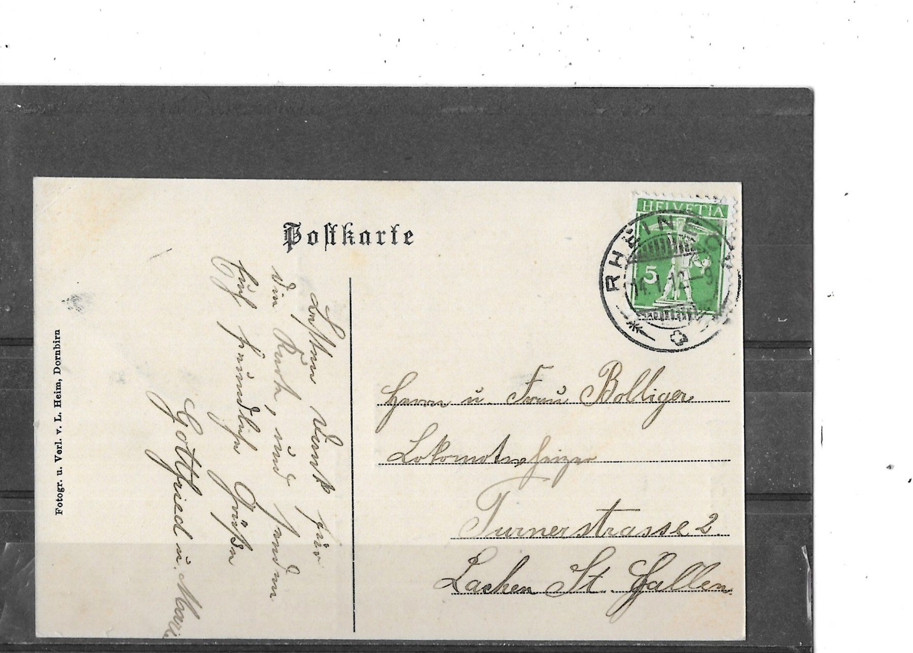 Cartoline postali: SG Rheineck 1912 – Usato da Schocherswil venduto da Wilare 1