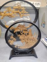 2 diorama / déco chinois en liège sculpté