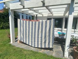 1X luxuriöse 100% Leinenvorhang Blau&Beige und/oder Rot&Beig