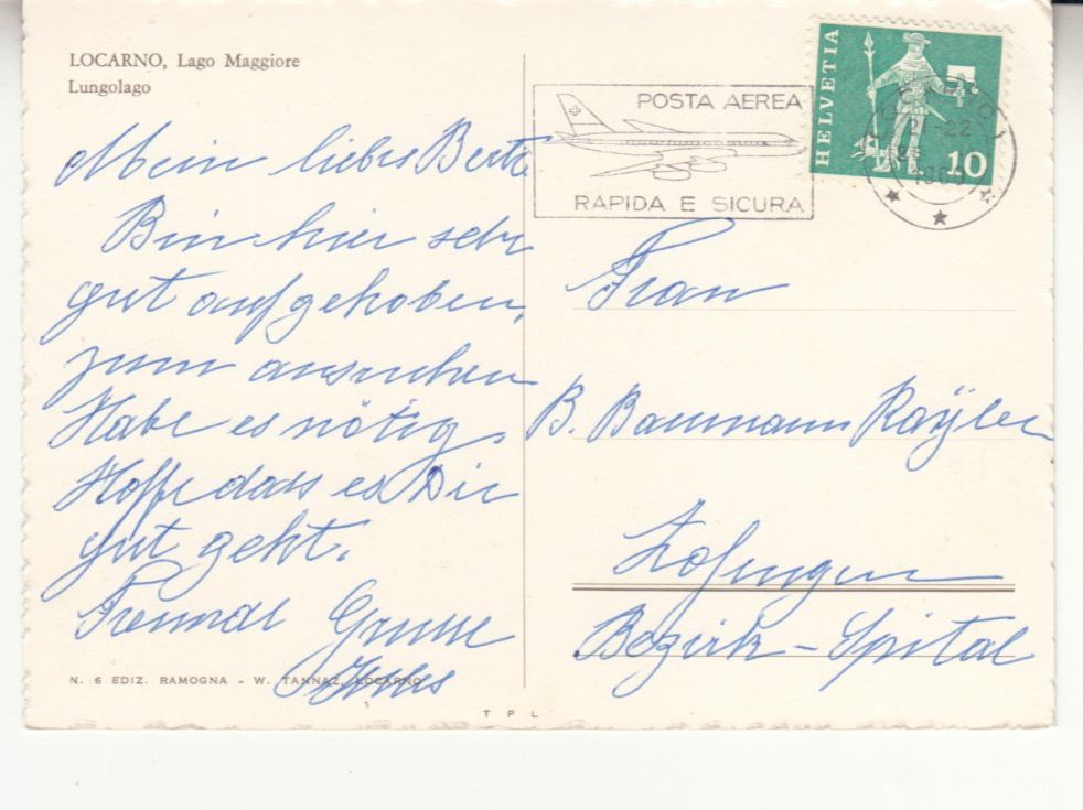 Cartoline postali: Locarno 1960 – Usato da Bürglen TG venduto da StampGraf 1