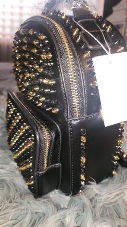 Nieten-Rucksack, Lederimitat, Schwarz, Neu & Ungetragen