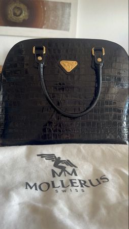 Maison Mollerus Handtasche schwarz Kroko-Prägung