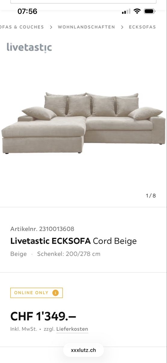 Sofas: Livetastic ECKSOFA Cord Beige – Neu (gemäss Beschreibung) aus Zürich von ann_2tk6 2