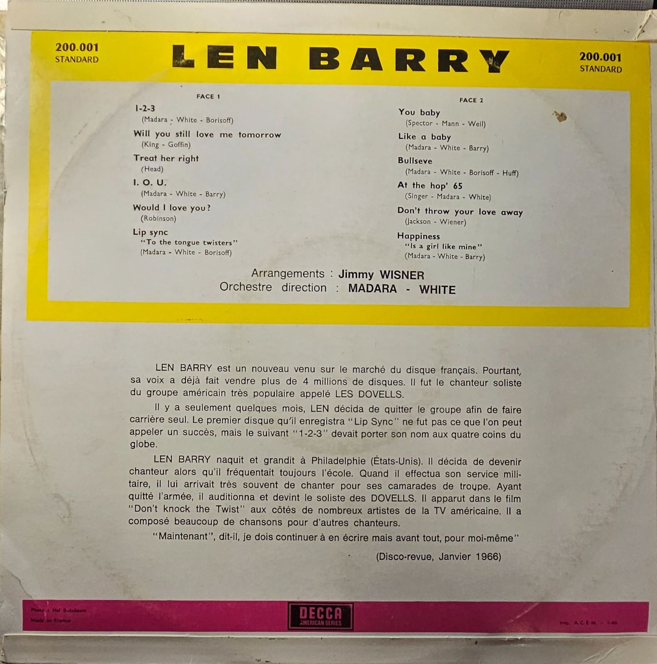 Dischi in vinile: Len Barry ‎– 1-2-3 – Usato da Wahlen b. Laufen venduto da Cg10 1