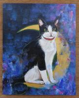 Original Malerei Katze Acryl auf Leinwand Japanisch