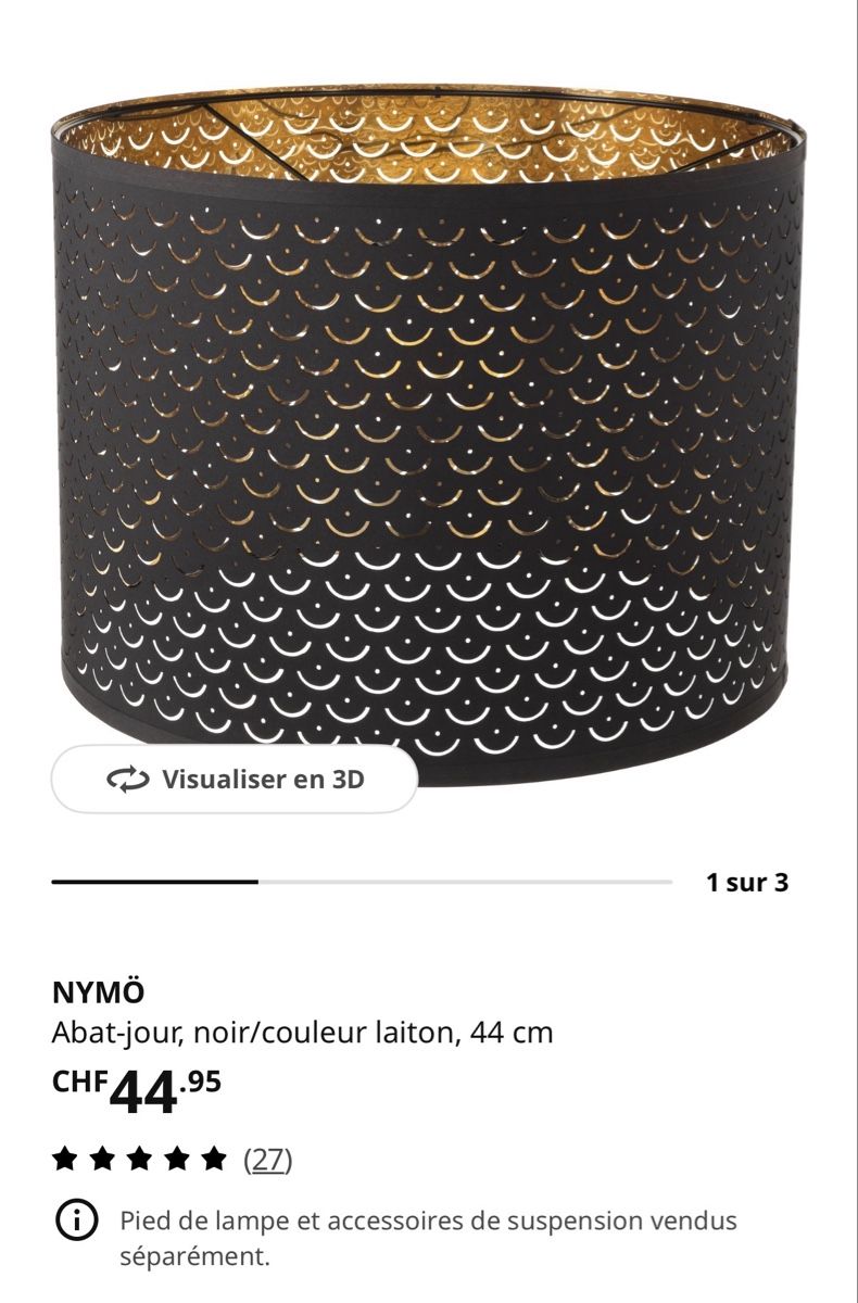 Ikea Lampadari & plafoniere: Lampe NYMÖ noir/laiton 44cm – Usato da Givisiez venduto da Scilliam
