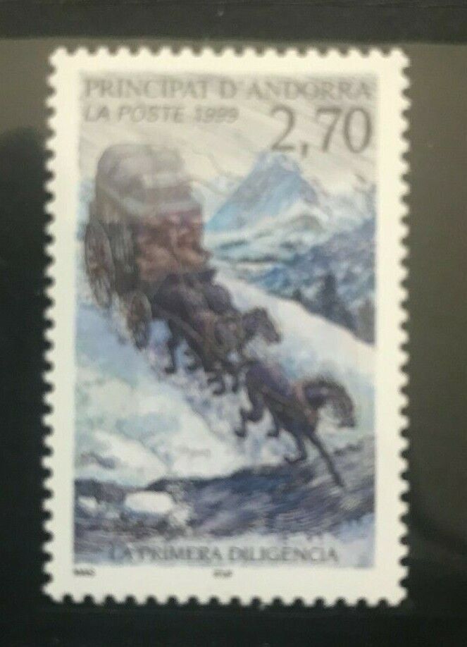 Tutti i francobolli: Andorra 1999 Postgeschichte 2.7 FF Postkutsche postfrisch – Nuovo (secondo la descrizione) da Liestal venduto da schnueps