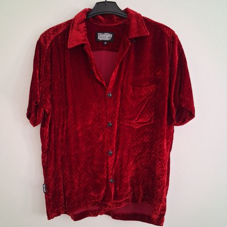Vintage Sinister Clothing red velvet velour shirt size M