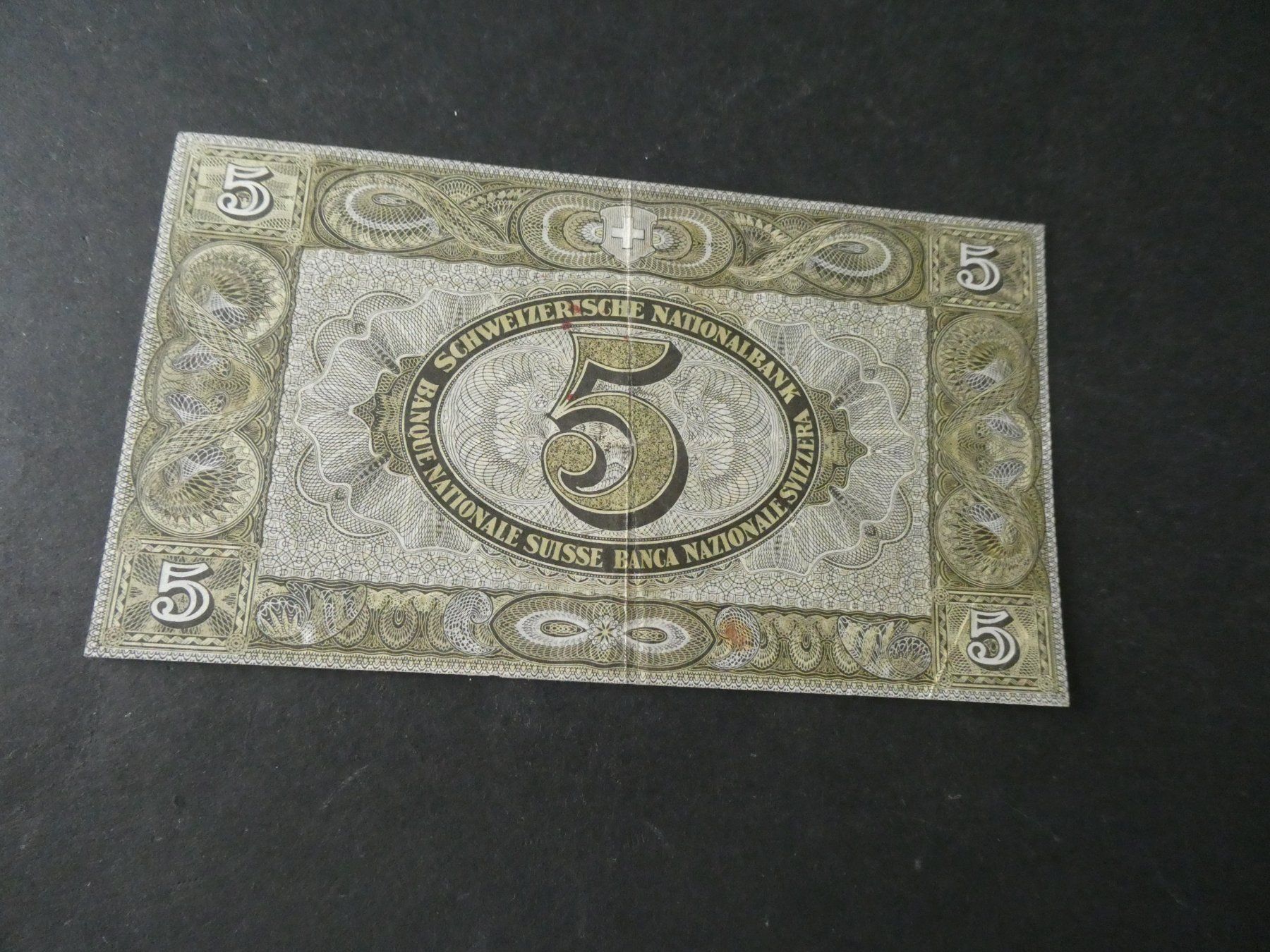 Banknoten: Schweiz 1947,  5 Franken – Gebraucht aus Hinterforst von Rohusri 1
