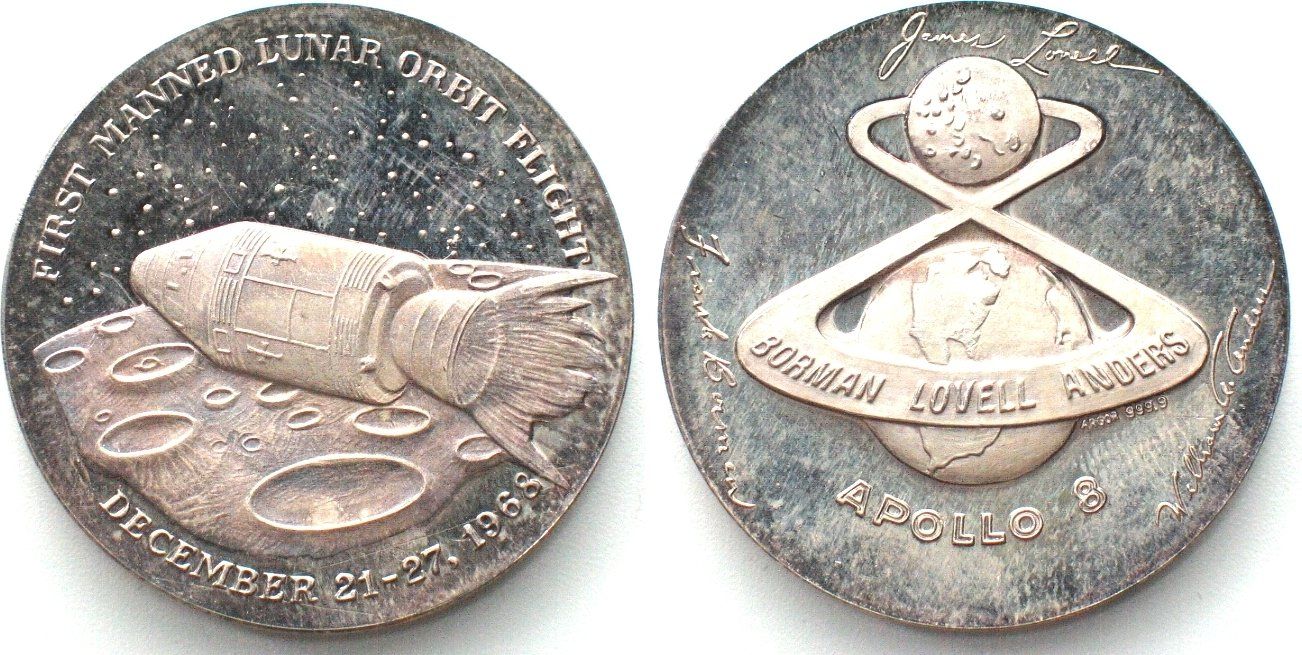 Medaglie: APOLLO 8 - FIRST MANNED LUNAR ORBIT FLIGHT 1968 Silber PP – Usato da Riehen venduto da sesambestcoins2004
