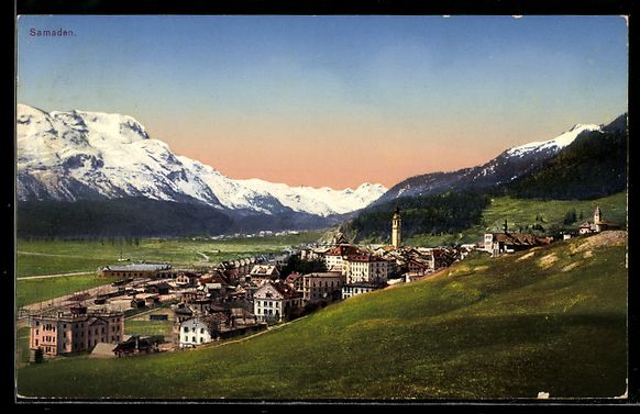 Cartes postales: Samaden, Gesamtansicht mit Dorf, Kirchtu – D'occasion à Berlin par bartko-reher