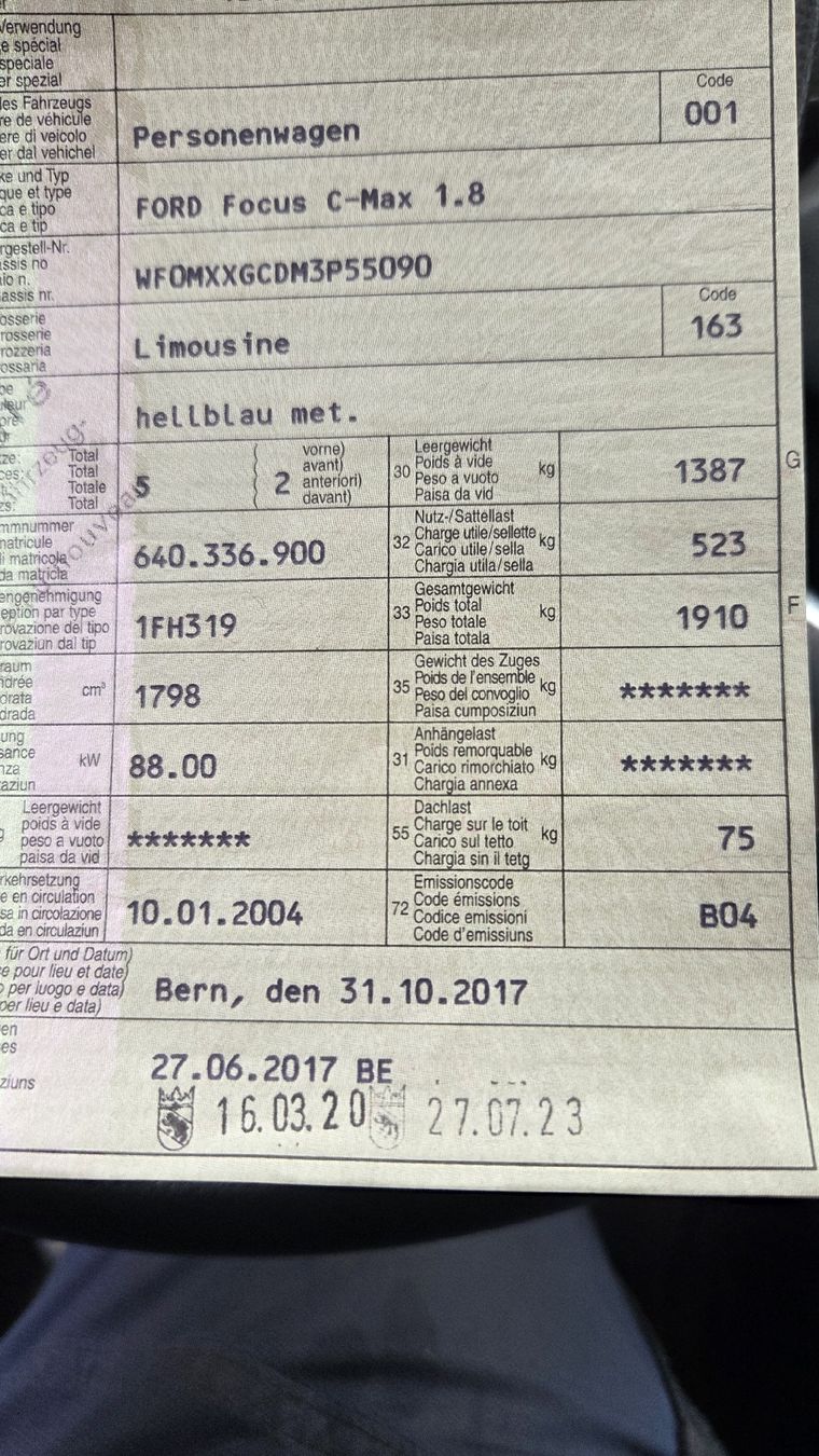 Ford Autos: Ford Focus C-Max 1.8 ab Platz für Teile oder Export – Defekt aus Konolfingen von borkenkaefer91 5