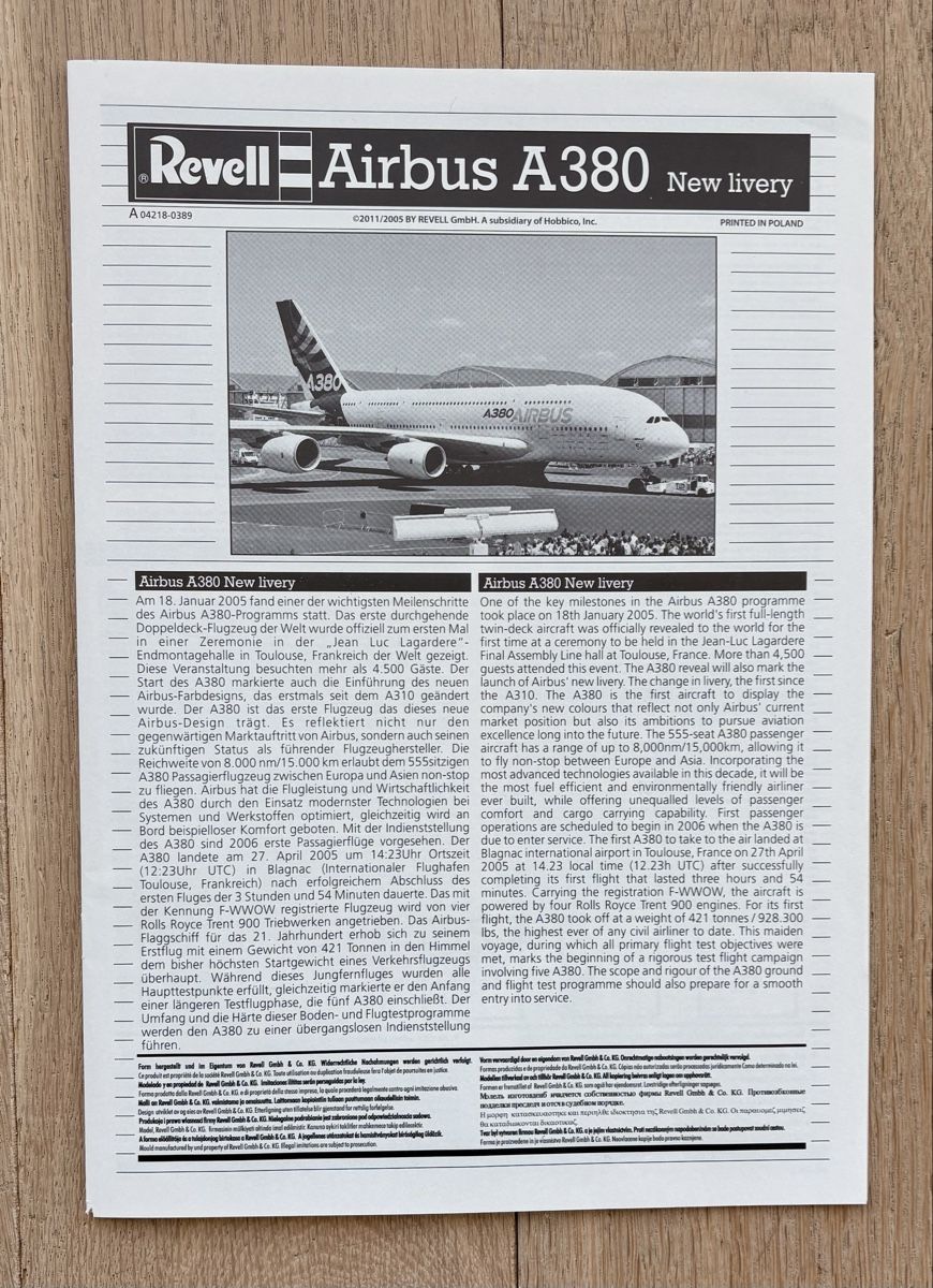 Revell Kit di modellismo & Modellini statici: Airbus A 380 Modellbau 1:144 – Nuovo e nell'imballaggio originale da Stäfa venduto da jgw007 6