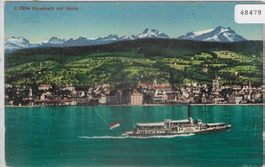 Rorschach mit Säntis und Dampfer - Litho