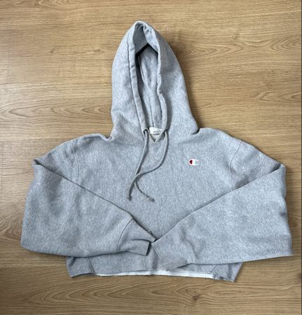 Grey Cropped Champions Hoodie