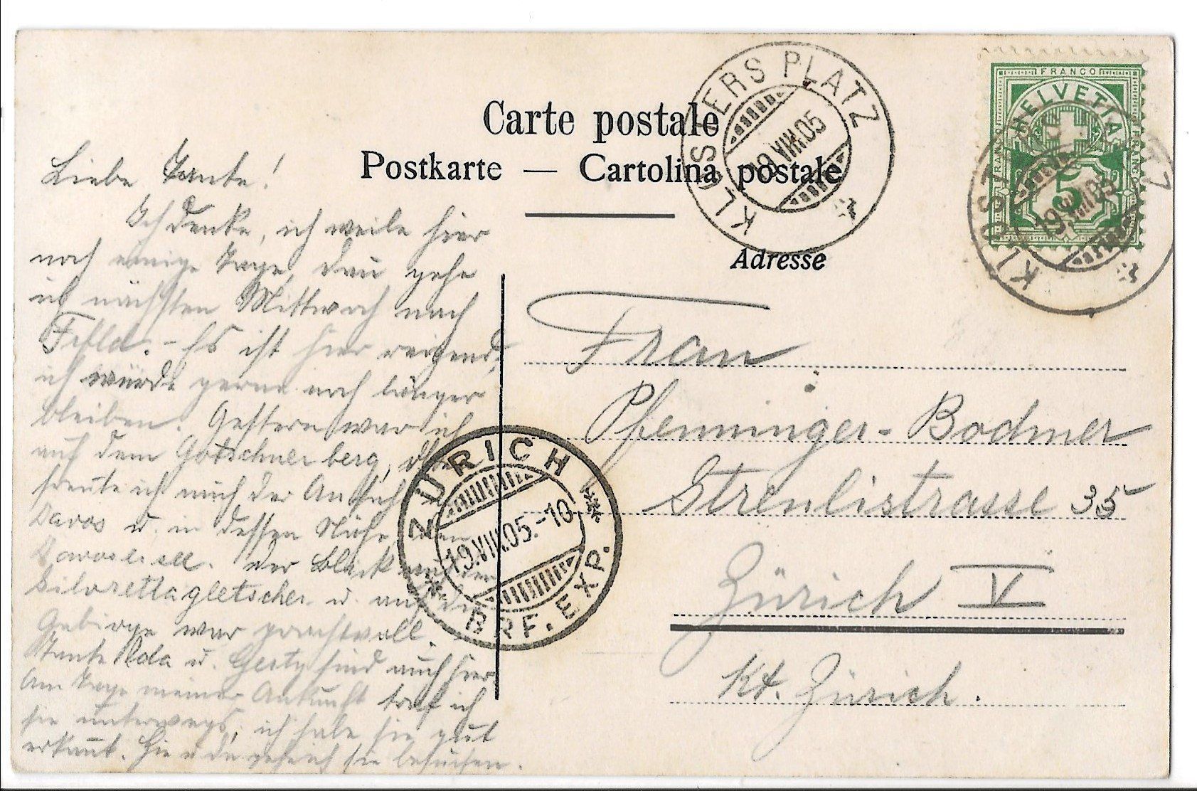 Cartoline postali: Vollstempel, Klosters Platz GR, 1905 – Usato da Frauenfeld venduto da Merk52