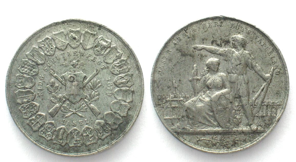 Medaillen: BASEL 1879 EIDGEN. SCHÜTZENFEST Zinn – Gebraucht aus Riehen von sesambestcoins2004