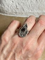 Vintage Silberring INDIAN dunkelrot-schwarz Grösse 57
