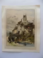 Aarau Haldentor kolorierte Xylographie um 1880