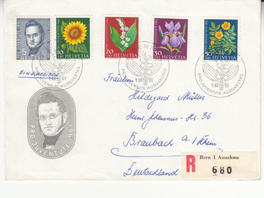 Alle Briefmarken: SBK J188 - J192 FDC gelaufen – Gebraucht aus Bürglen TG von StampGraf
