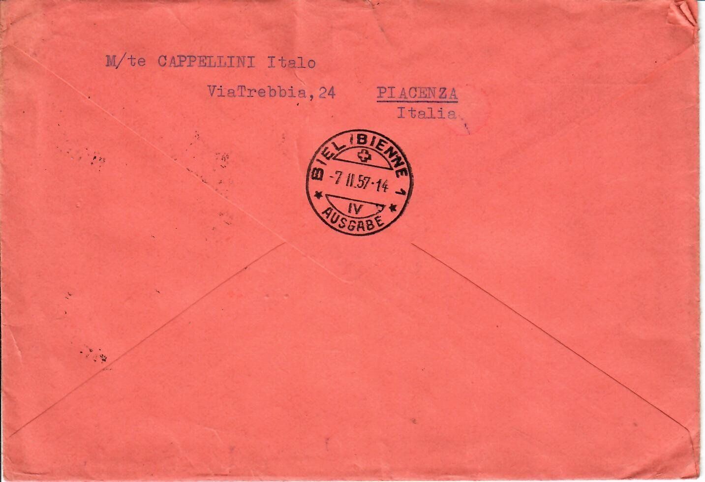 Tutti i francobolli: R - Brief Italien - Biel  1957 – Usato da Hochdorf venduto da Ziegel-16 1