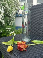 Dekorative Glasflasche mit Fischer Motiv, Vintage Style