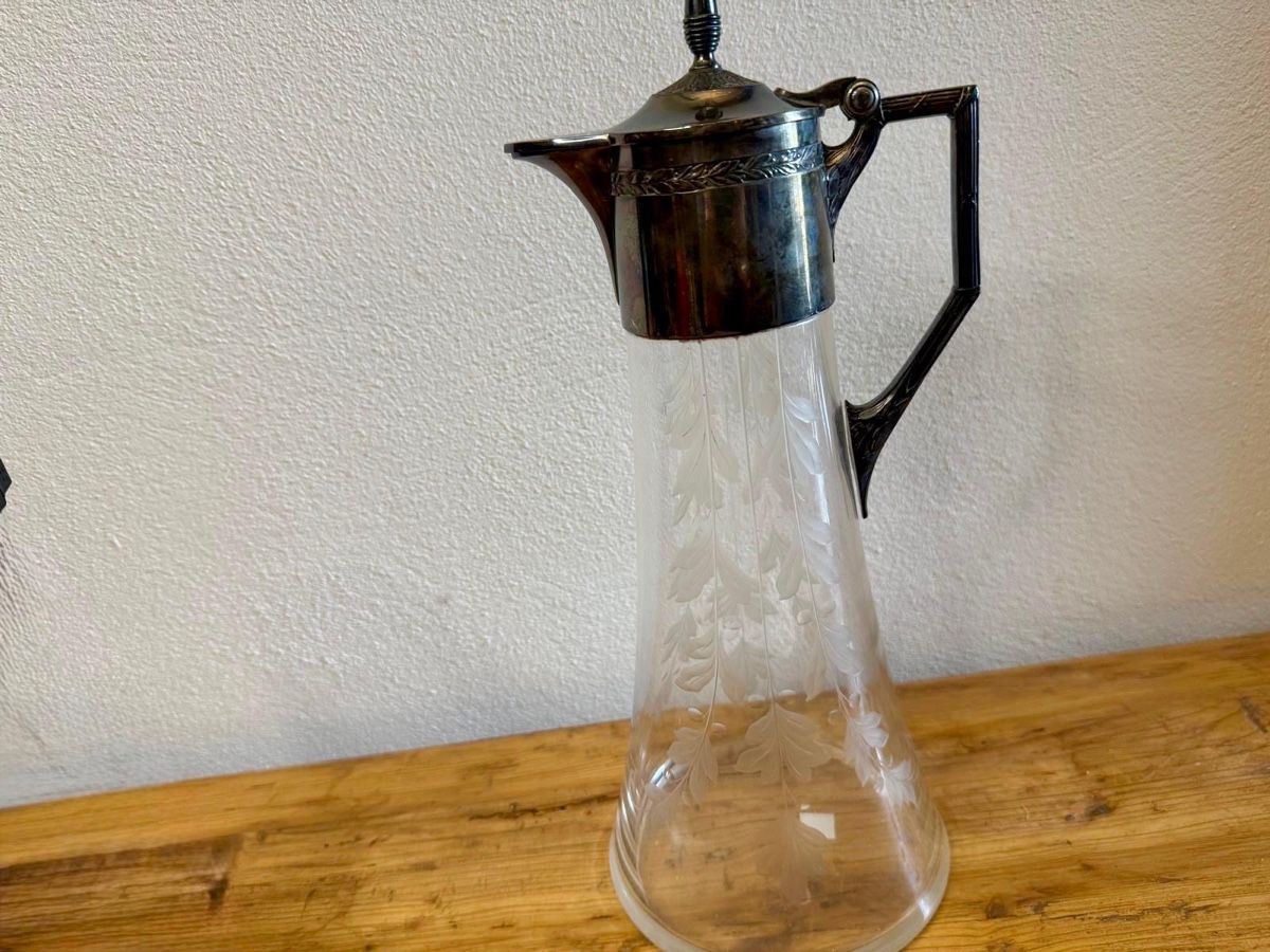 Caraffe: Jugendstil Glaskaraffe Kristall / Versilbert Vintage – Usato da Lamone venduto da Birth-Gramm-Antiques