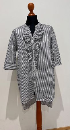 Design Longbluse grau/weiss gestreift Gr XS