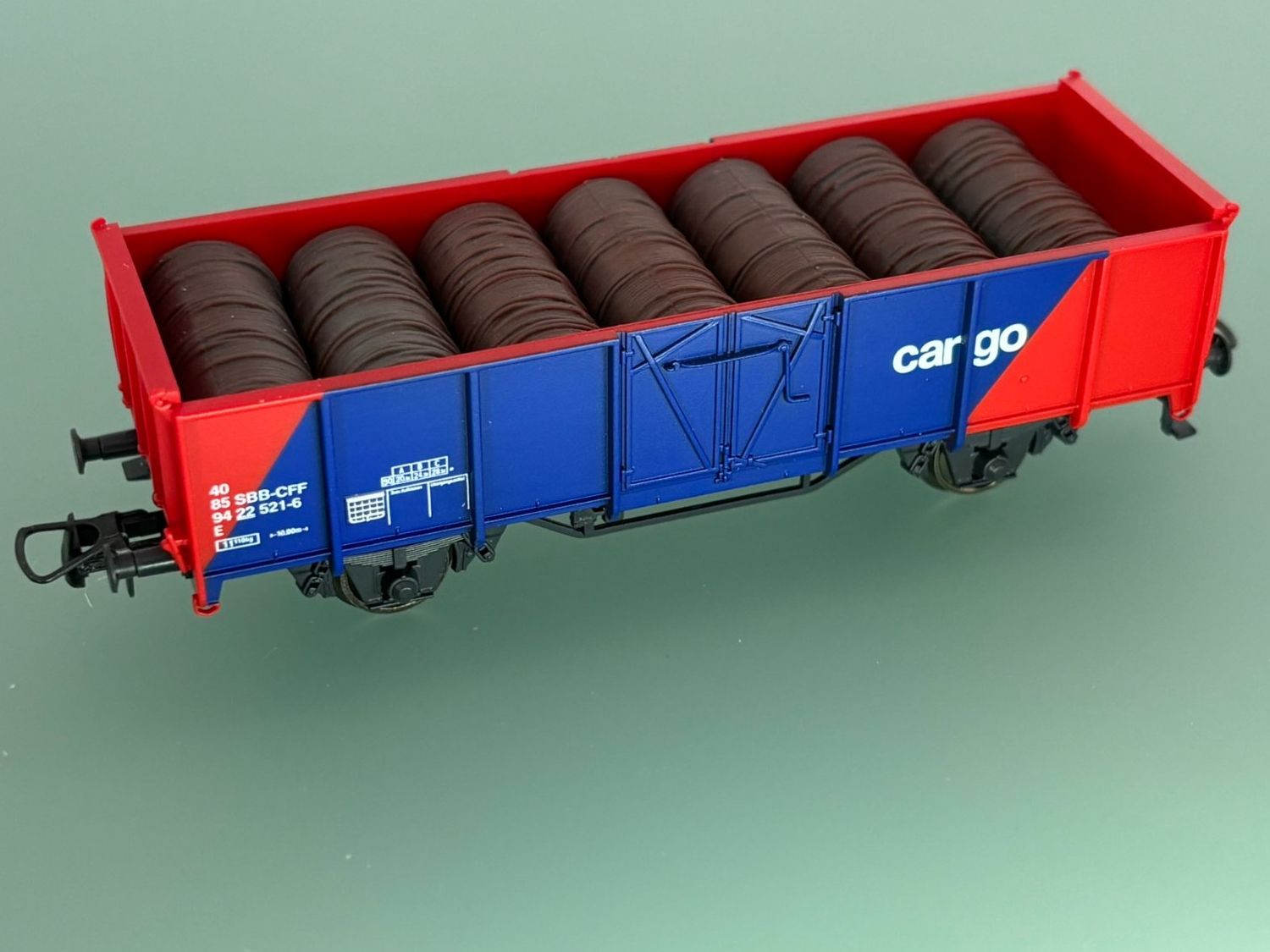 Roco Modellini di ferrovie: SBB CFF CARGO tombereau E chargé avec rouleaux – Usato da SION venduto da Pef12 5