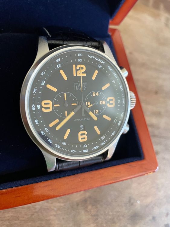 Montre Chronographe Aviateur DAVIS 9930 - 10 ATM, Acier Inox, Neuve Sans étiquette