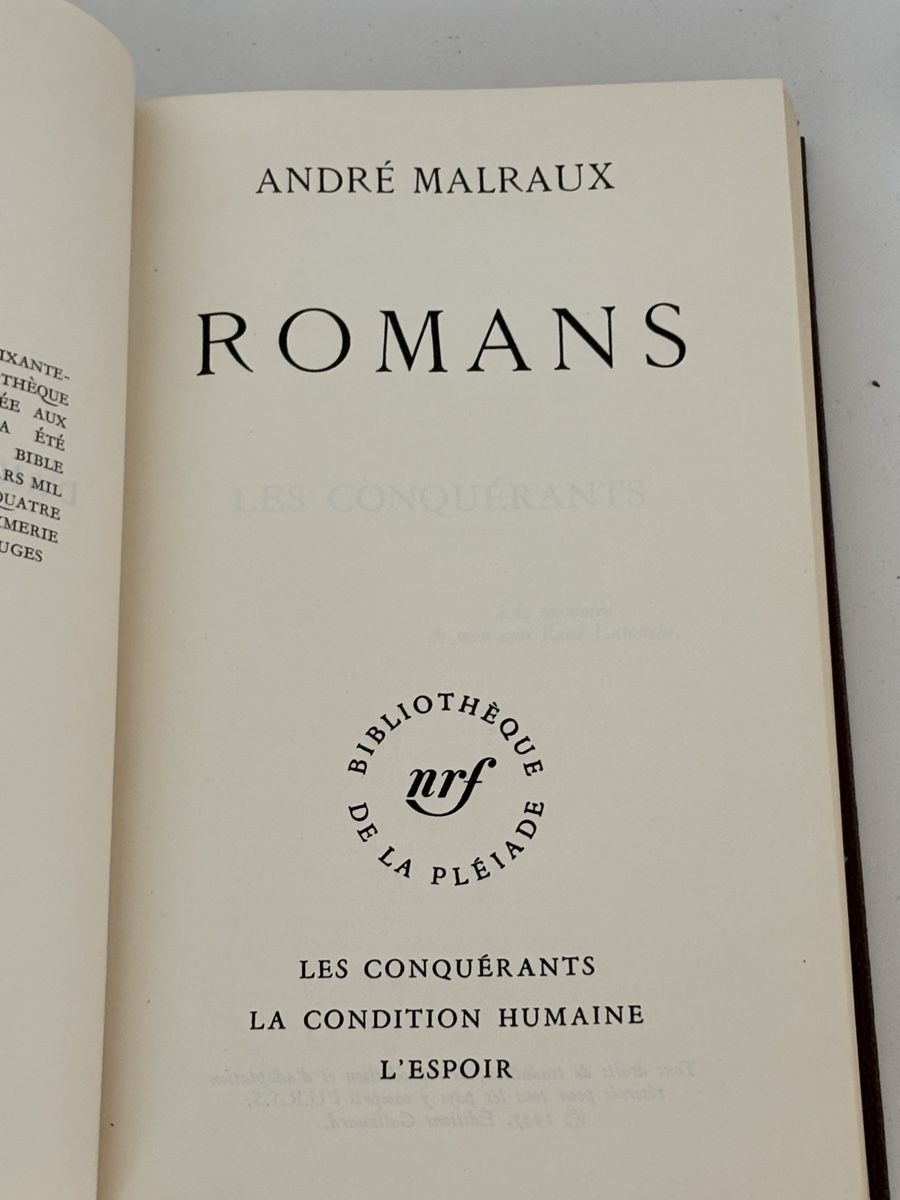 Libri: André Malraux - Les Romans - La Pleiade – Usato da Basel venduto da Eaudormante 2