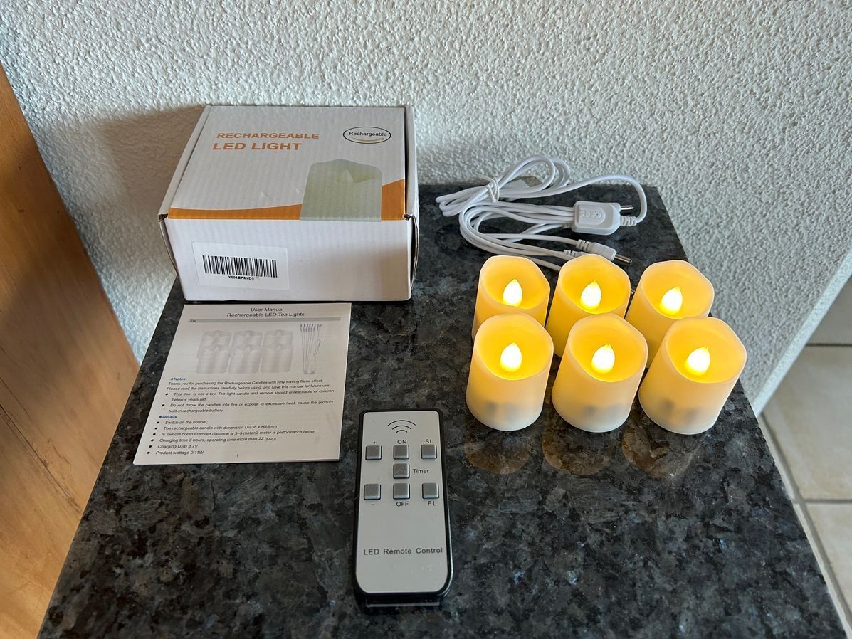 Kerzen: 6 neue LED Teelichter mit Timer+Fernbedienung USB Ladung – Neu (gemäss Beschreibung) aus Beatenberg von buy2you 1