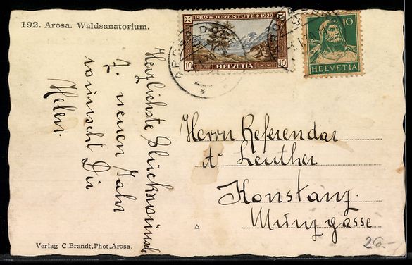 Cartoline postali: Arosa, Waldsanatorium mit Neujahrsgruss – Usato da Berlin venduto da bartko-reher 1