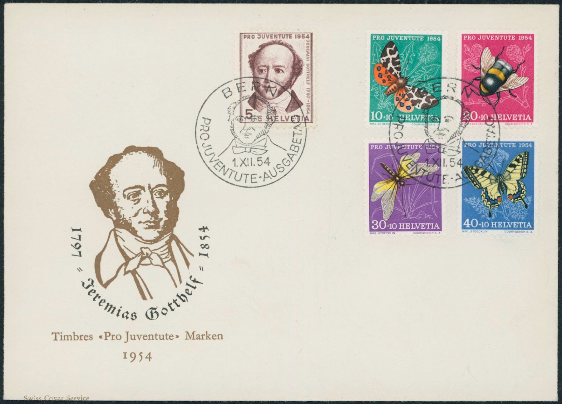 Tutti i francobolli: 1954 - Pro Juventute - Ersttagsbrief FDC ET – Usato da Schindellegi venduto da leecollect