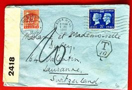DEKORATIV ENGLAND VICTORIA GEO. ZENSUR TAXIERT LAUSANNE 1940