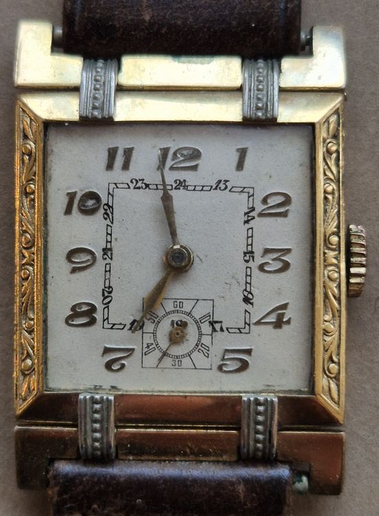 Montre Femme Vintage Art Déco - Mécanique Manuelle, Boîtier Doré, Bracelet Cuir - Ne Fonctionne Pas