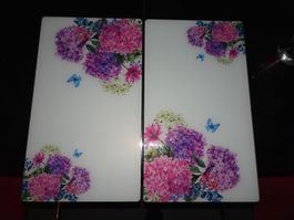 2 Herdabdeckplatten - Glasplatten mit Blumenmotiv