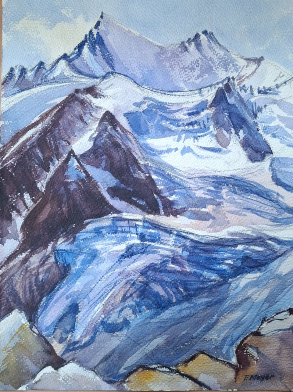 Dipinti: Aquarell Ferdinand Meyer-Streiff Saas Fee VS 1954 – Usato da Rheinfelden venduto da Badelus