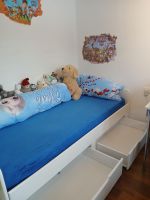 Kinderbett mit Auszug und Schubladen, 90x200cm, weiss