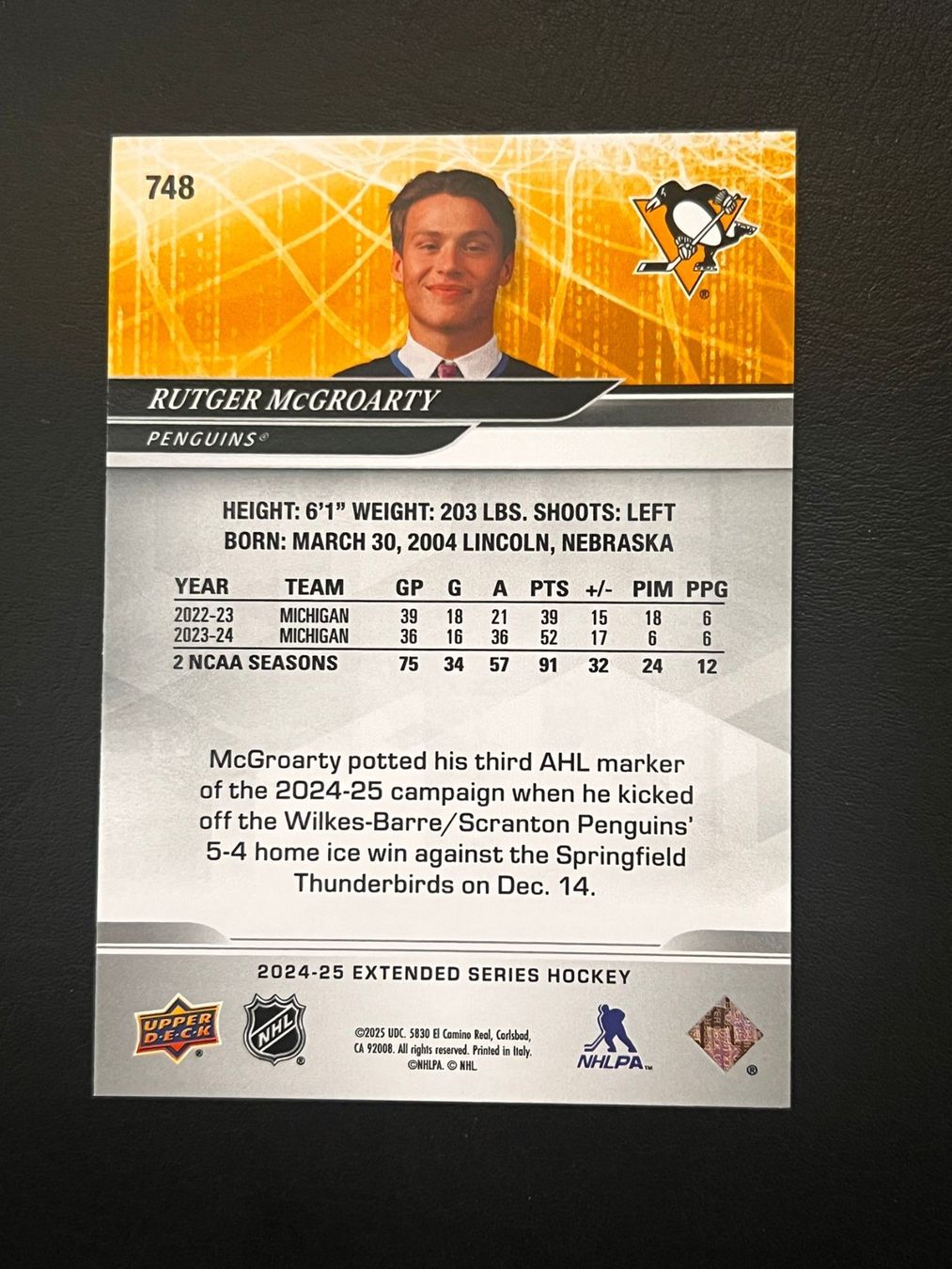 NHL Carte collezionabili: Rutger McGroarty 2024 Draft Day Pittsburgh Penguins – Nuovo (secondo la descrizione) da Möhlin venduto da SwissHockeyCards 1