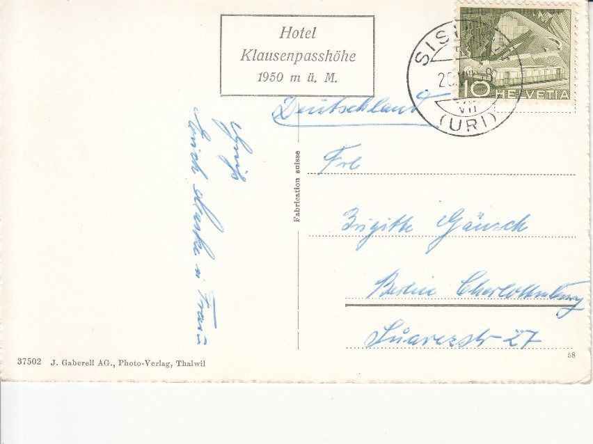 Cartoline postali: Klausen Passhöhe 1958 – Usato da Bürglen TG venduto da StampGraf 1