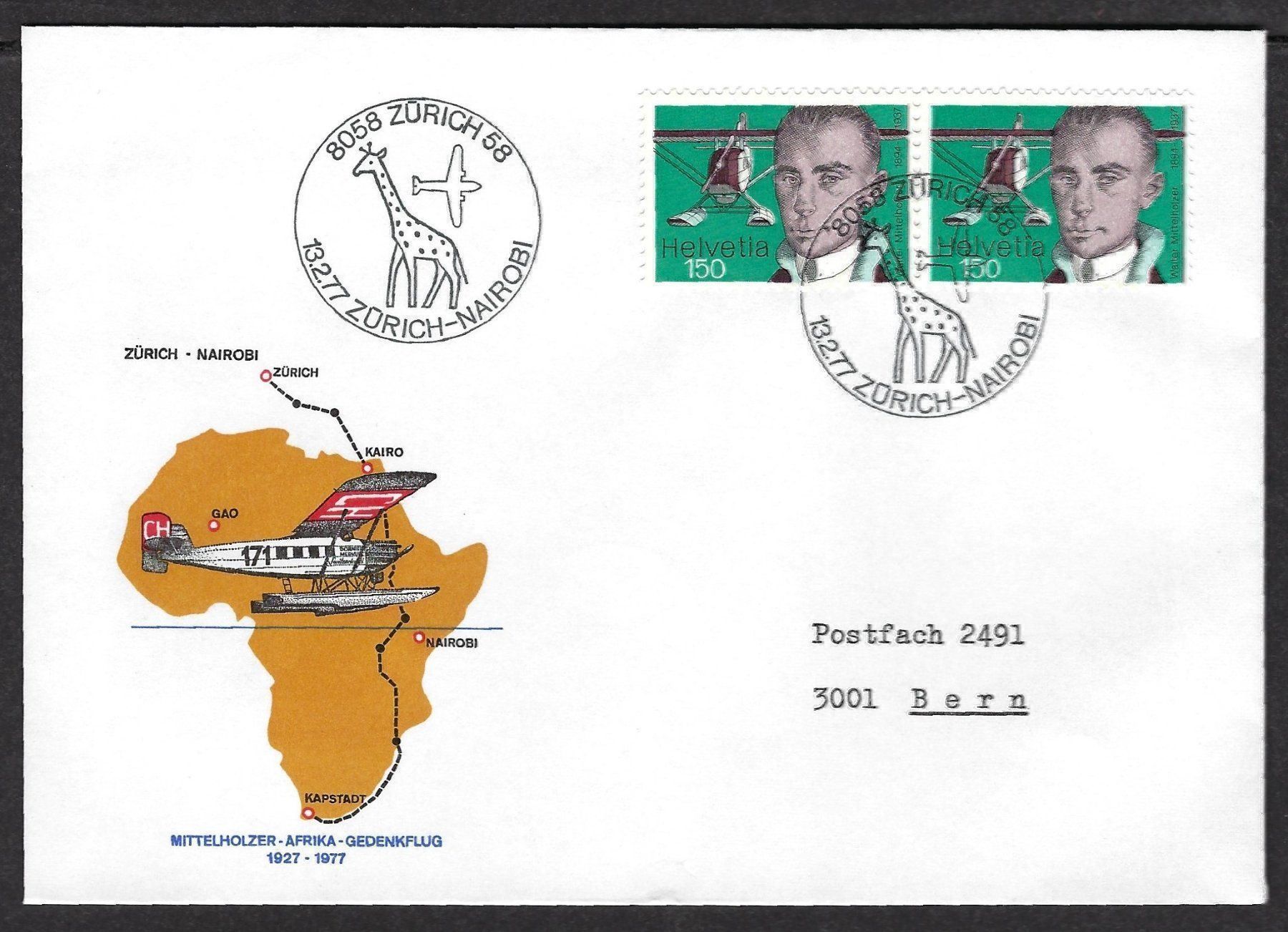 Tous les timbres: Mittelholzer - Afrika - Gedenkflug 1977 – D'occasion à Luzern par Einh0rn