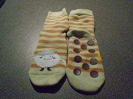 Socken Grösse 27 - 30, braun/grün gestreift, Rutschfest