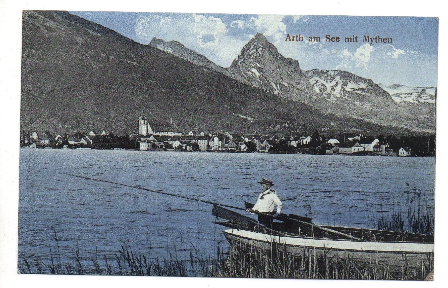 Cartoline postali: ARTH AM SEE mit Mythen - Fischer mit Boot – Nuovo (secondo la descrizione) da Jona venduto da philajona