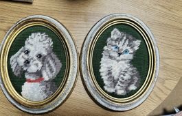 Süsses Tier-Kreuzstichbild, gerahmt, Vintage-Look!