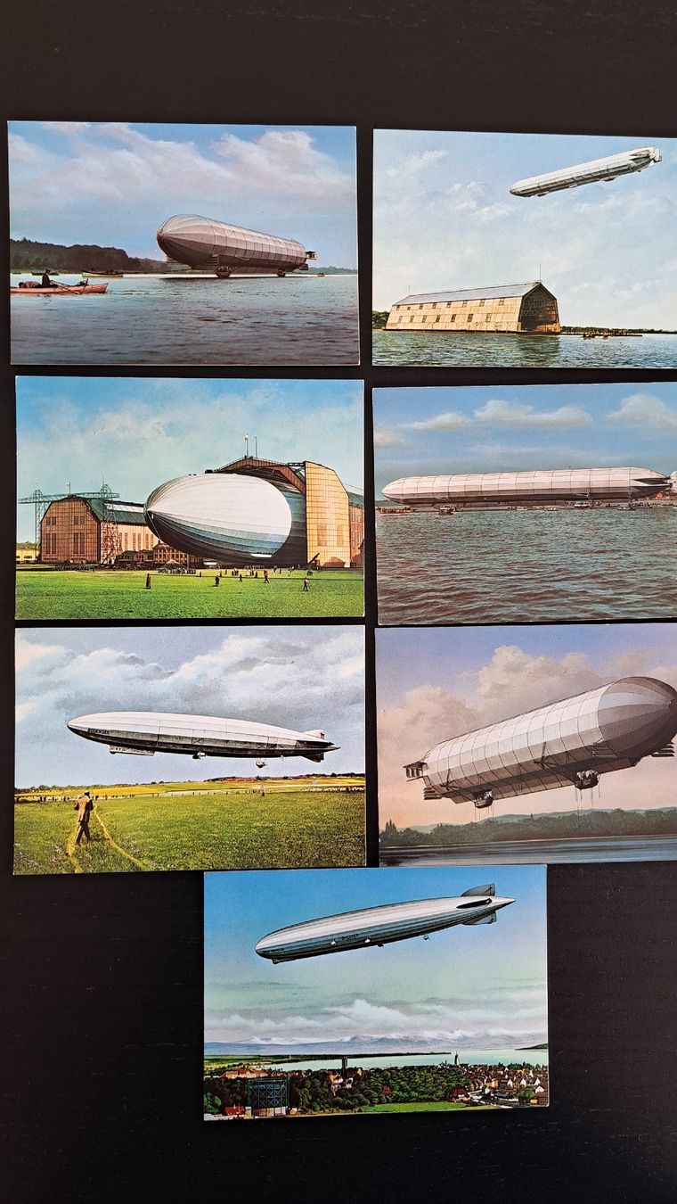 Cartoline postali: Vintage Zeppelin Postkarten Sammlung, 7 Stück – Usato da Riehen venduto da Appia48